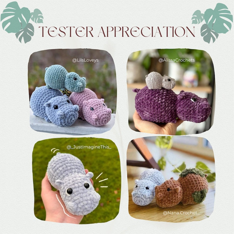 Happy the Hippo, NO-SEW crochet amigurumi PDF Pattern