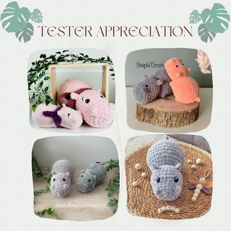 Happy the Hippo, NO-SEW crochet amigurumi PDF Pattern