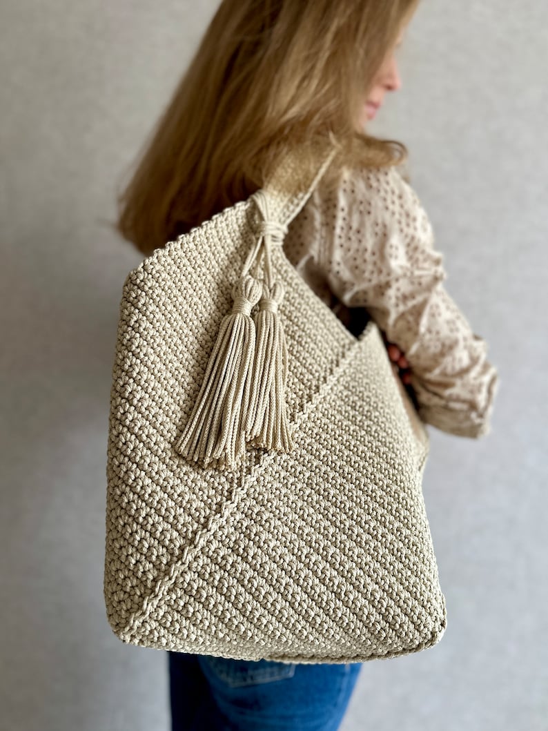 Crochet Tote Bag Pattern Reusable Grocery Bag, Large Crochet Beach Bag