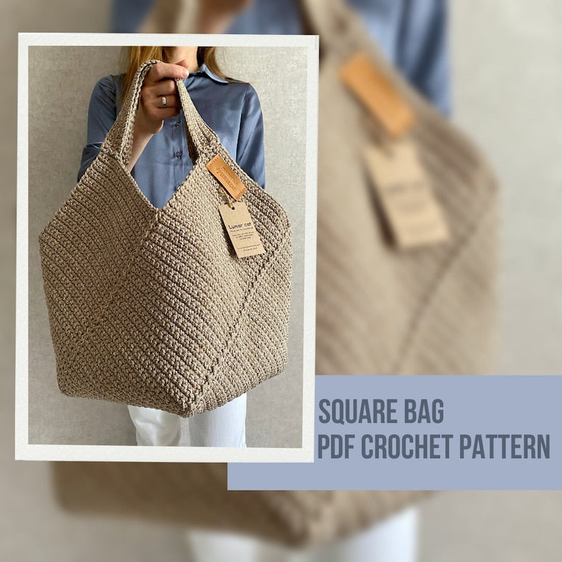 Crochet Tote Bag Pattern Reusable Grocery Bag, Large Crochet Beach Bag