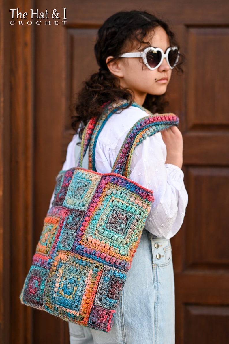 Crochet PATTERN - Square Scramble Sack - colorful crochet bag - PDF Download