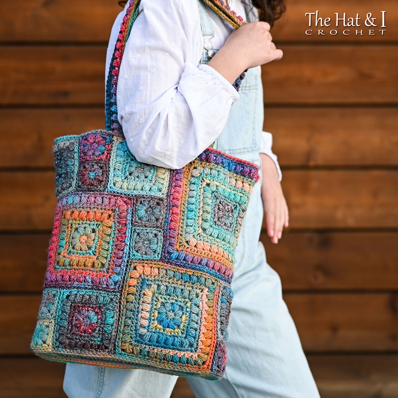 Crochet PATTERN - Square Scramble Sack - colorful crochet bag - PDF Download