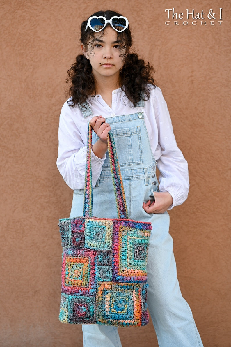 Crochet PATTERN - Square Scramble Sack - colorful crochet bag - PDF Download