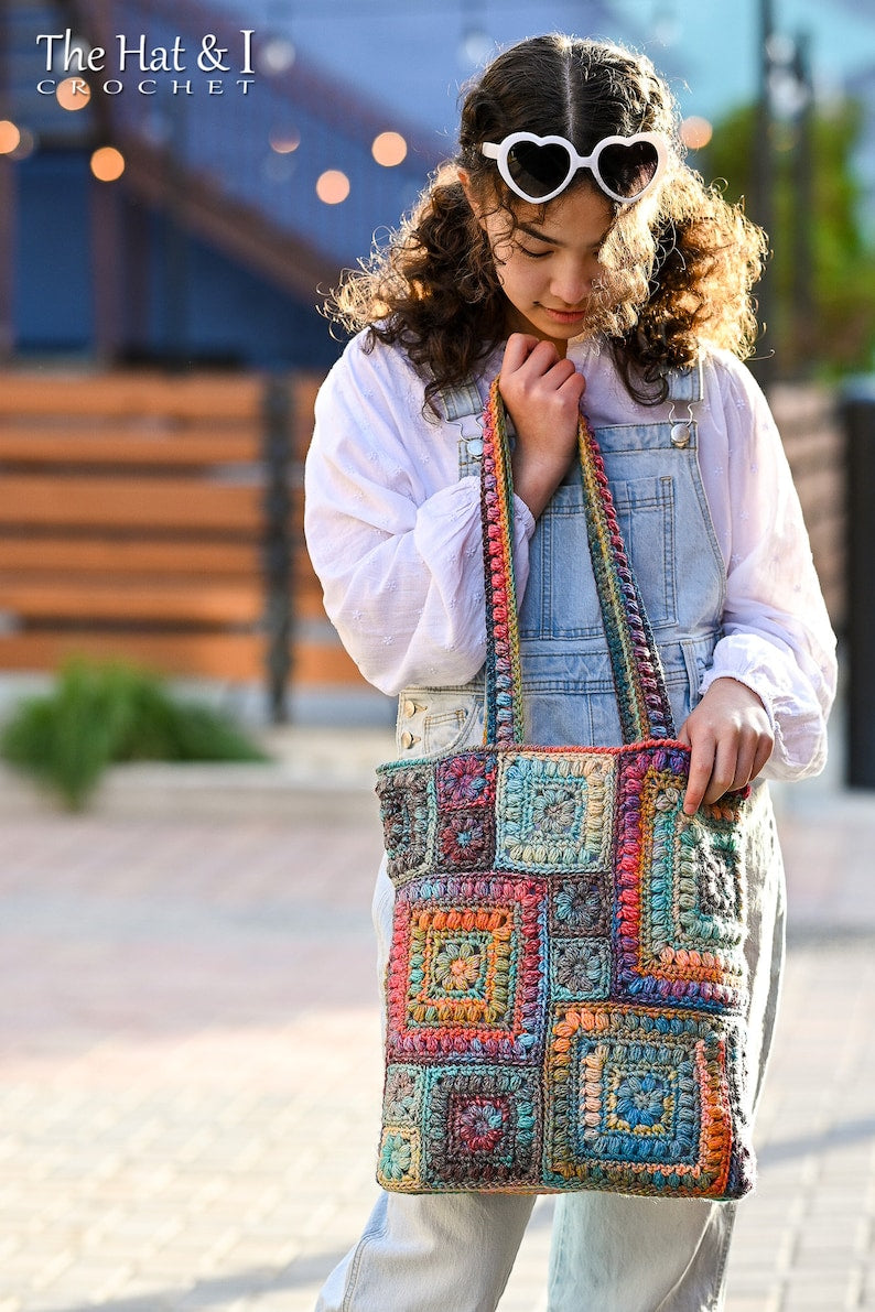 Crochet PATTERN - Square Scramble Sack - colorful crochet bag - PDF Download