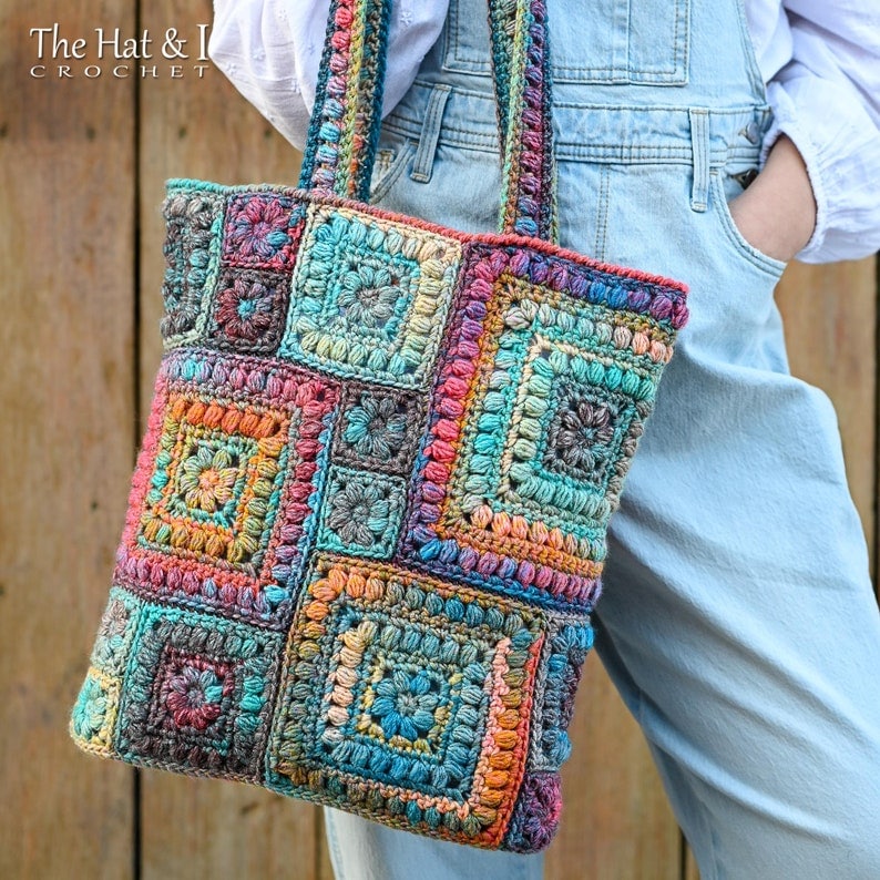 Crochet PATTERN - Square Scramble Sack - colorful crochet bag - PDF Download