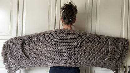 Boho Crochet Shawl with Pockets and Fringe | EASY Womens Scarf Pattern