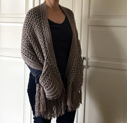 Boho Crochet Shawl with Pockets and Fringe | EASY Womens Scarf Pattern