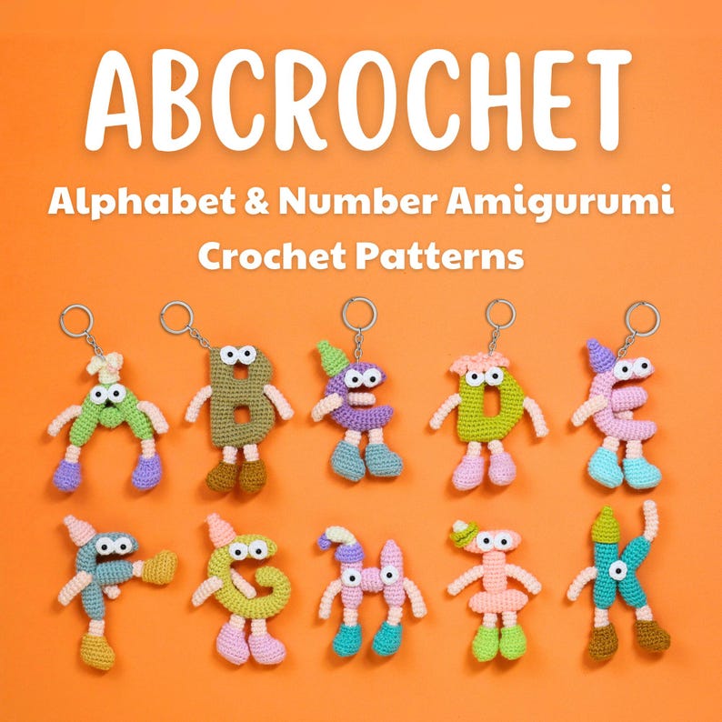 Alphabet & Number Crochet Pattern Bundle, 26 Letters Keychain Amigurumi Crochet Pattern